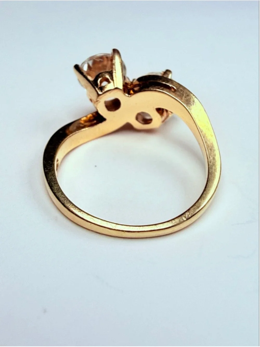 14K Solid Yellow Gold 2 CT White Topaz Toi Et Moi Art Deco Revival VTG RIng